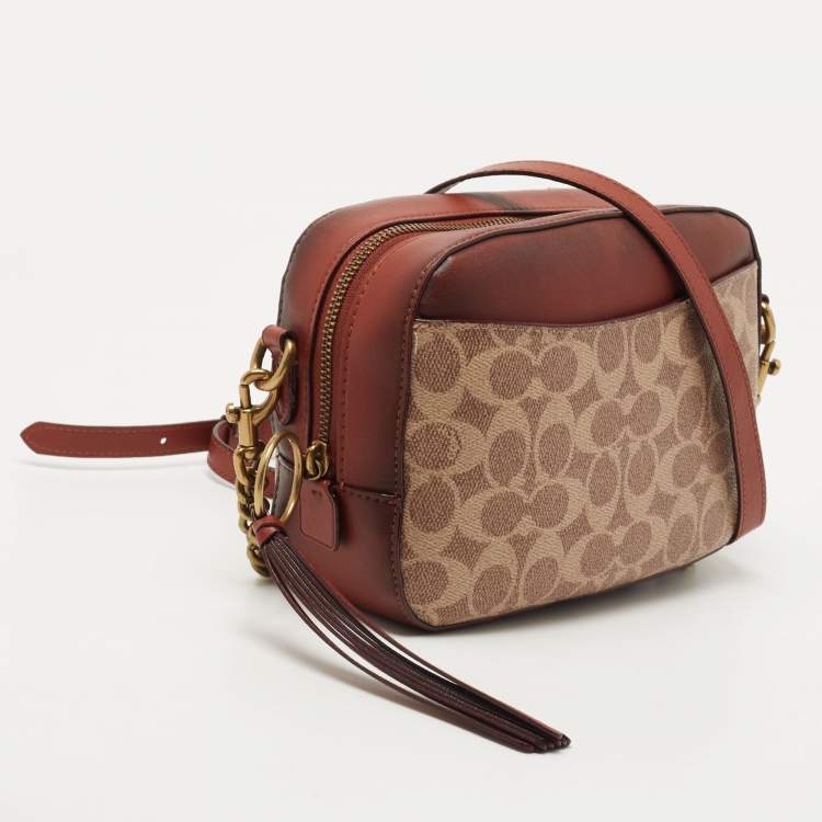 Pre Owned Coach Brown Signature Coated Canvas Camera Bag