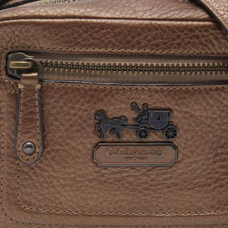 Pre Owned Coach Metallic Brown Leather Crossbody Bag