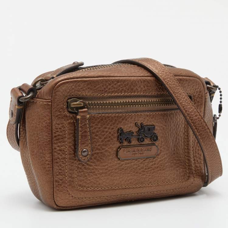 Pre Owned Coach Metallic Brown Leather Crossbody Bag