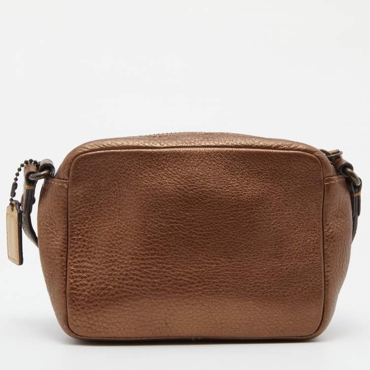 Pre Owned Coach Metallic Brown Leather Crossbody Bag