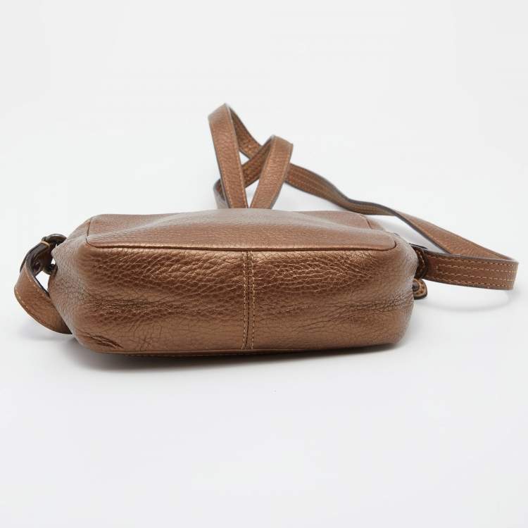 Pre Owned Coach Metallic Brown Leather Crossbody Bag