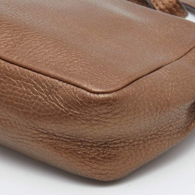 Pre Owned Coach Metallic Brown Leather Crossbody Bag