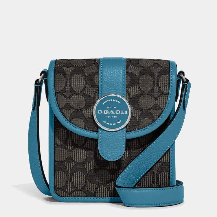 Coach Brown/Blue Signature Canvas and Leather North/South Lonnie Crossbody  Bag Coach