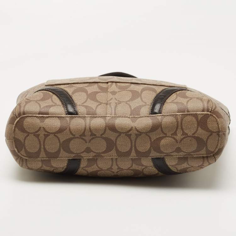Pre Owned Coach Beige/Brown Signature Coated Canvas and Leather Heritage Peyton Tote