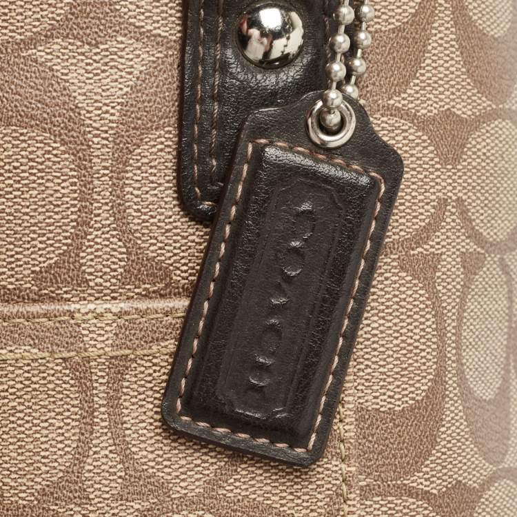 Pre Owned Coach Beige/Brown Signature Coated Canvas and Leather Heritage Peyton Tote