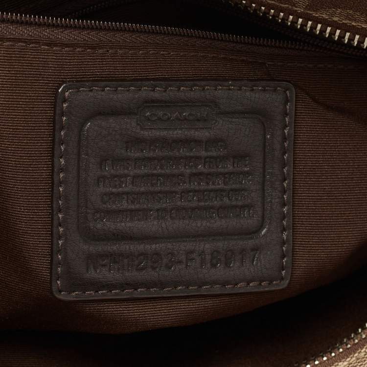 Pre Owned Coach Beige/Brown Signature Coated Canvas and Leather Heritage Peyton Tote