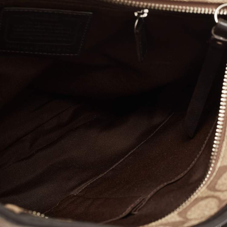 Pre Owned Coach Beige/Brown Signature Coated Canvas and Leather Heritage Peyton Tote