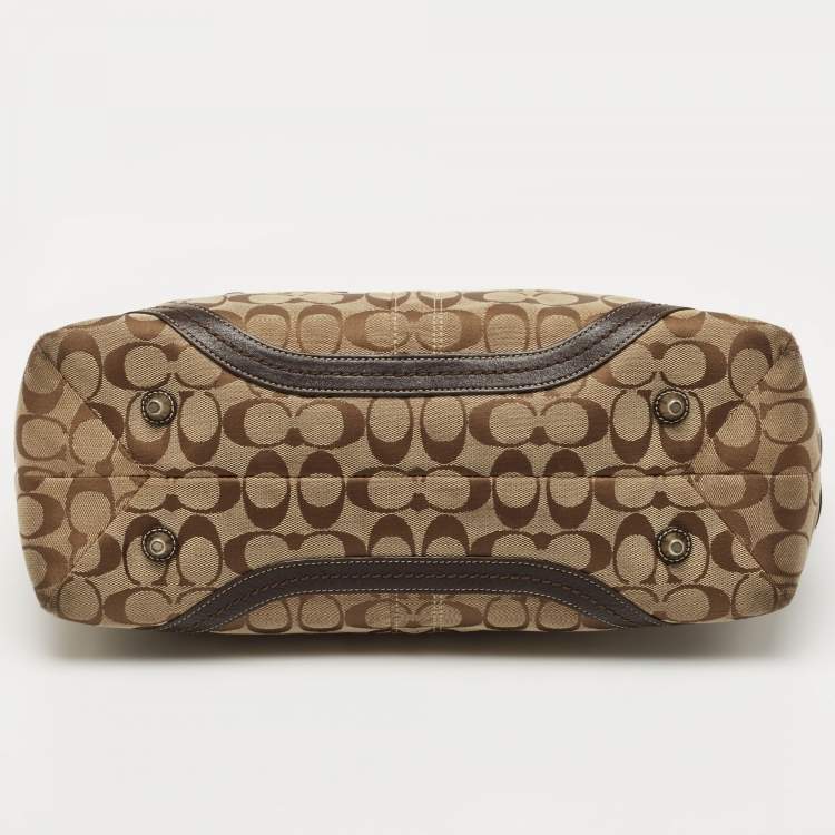Pre Owned Coach Beige/Brown Signature Canvas and Leather Tote