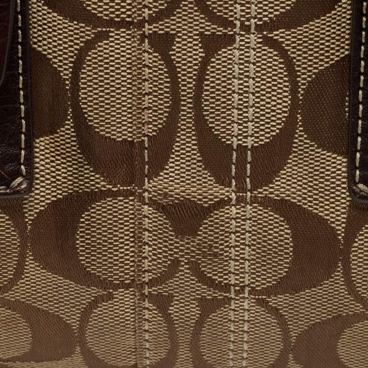 Pre Owned Coach Beige/Brown Signature Canvas and Leather Tote