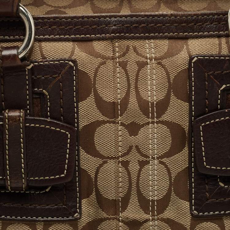 Pre Owned Coach Beige/Brown Signature Canvas and Leather Tote