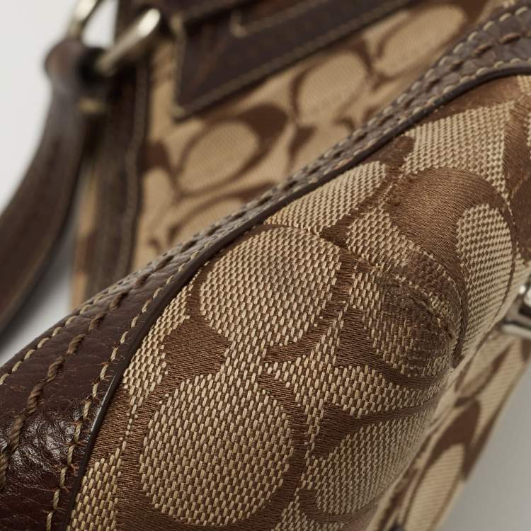 Pre Owned Coach Beige/Brown Signature Canvas and Leather Tote