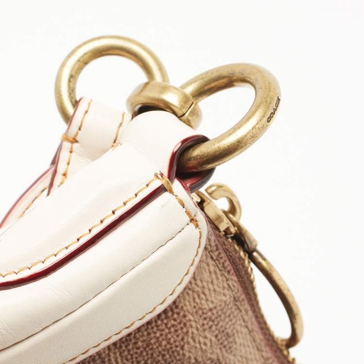 Pre Owned Coach Beige/Cream Signature Coated Canvas and Leather Sutton Hobo