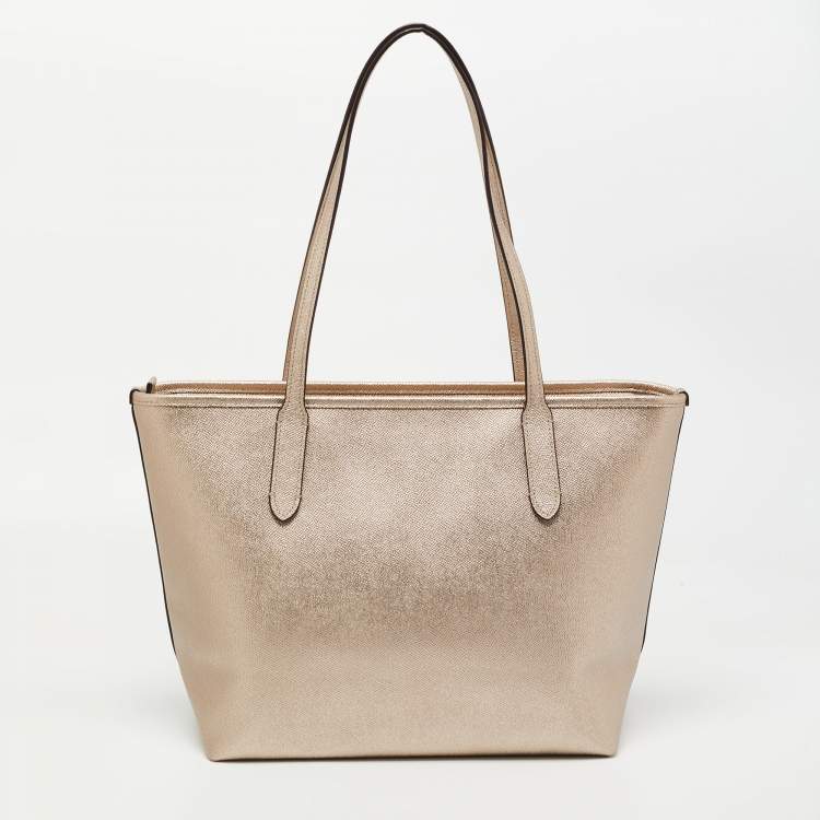 Pre Owned Coach Light Gold Leather City Tote