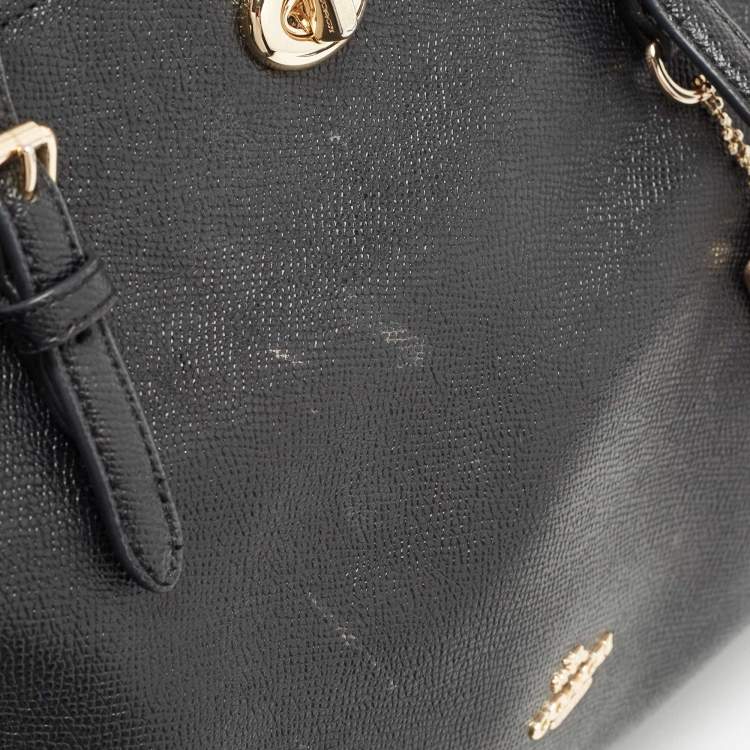 Pre Owned Coach Black Leather Turnlock Carryall Satchel 