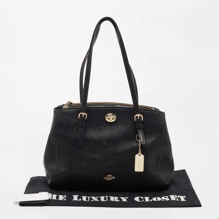 Pre Owned Coach Black Leather Turnlock Carryall Satchel 