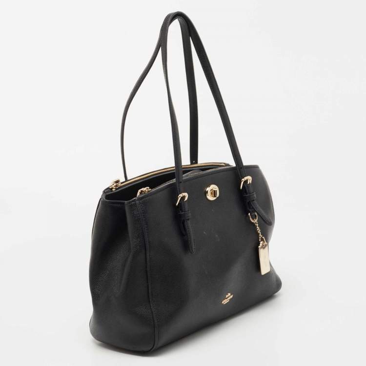 Pre Owned Coach Black Leather Turnlock Carryall Satchel 