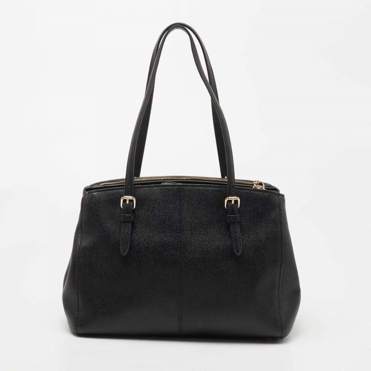 Pre Owned Coach Black Leather Turnlock Carryall Satchel 