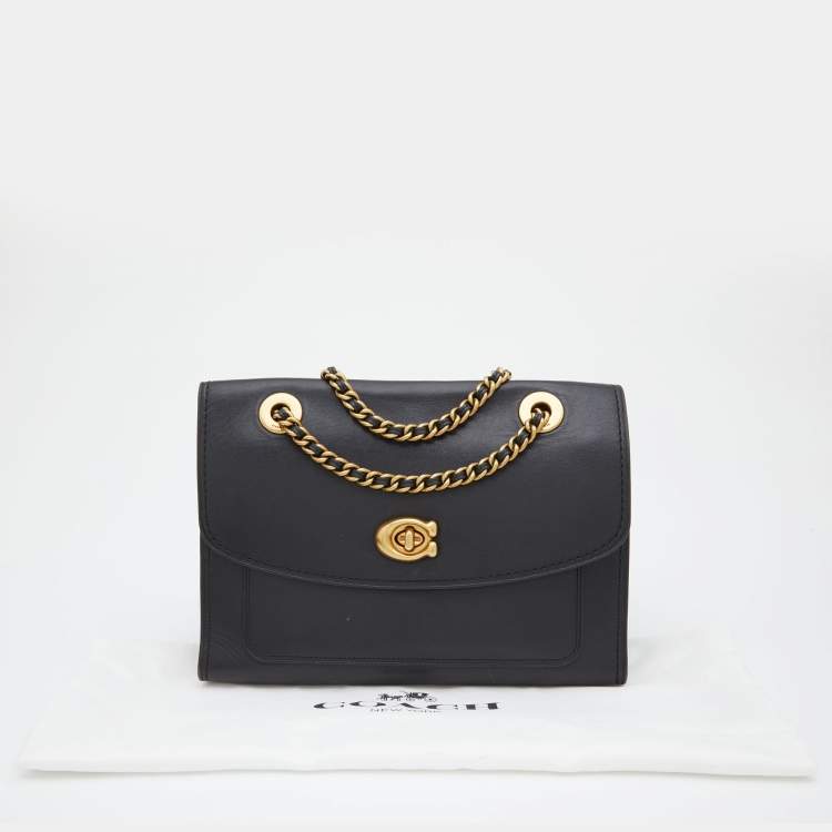 Pre Owned Coach Black Leather Small Parker Chain Flap Shoulder Bag