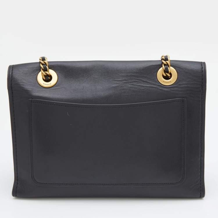 Pre Owned Coach Black Leather Small Parker Chain Flap Shoulder Bag