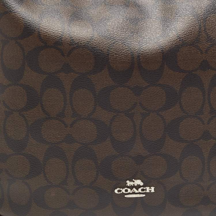 Pre Owned Coach Pink/Brown Signature Coated Canvas and Leather Zip Hobo
