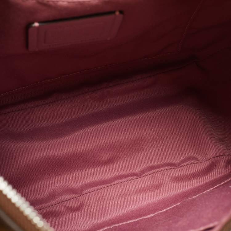 Pre Owned Coach Pink/Brown Signature Coated Canvas and Leather Zip Hobo