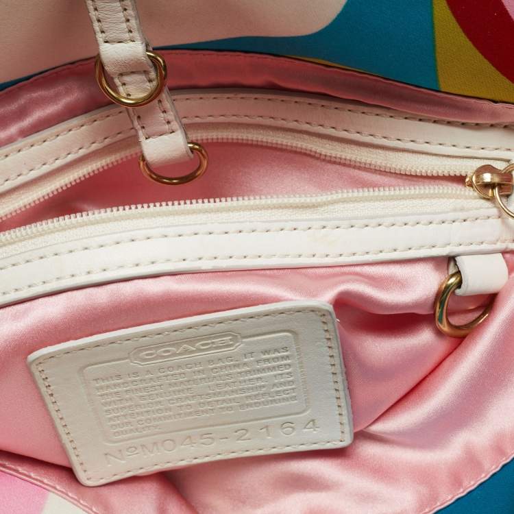 Pre Owned Coach Multicolor Printed Satin and Leather Hobo 