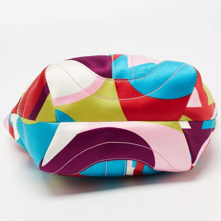 Pre Owned Coach Multicolor Printed Satin and Leather Hobo 