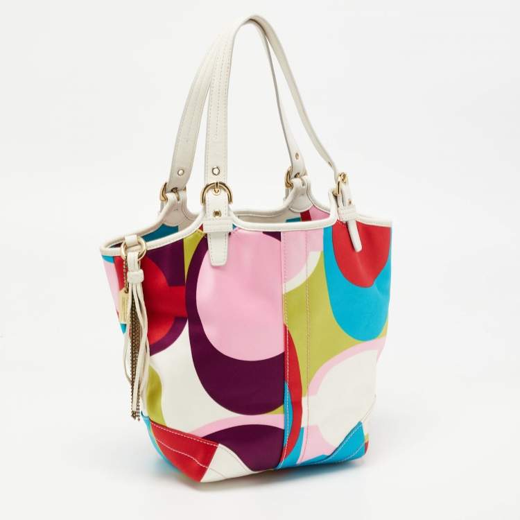 Pre Owned Coach Multicolor Printed Satin and Leather Hobo 