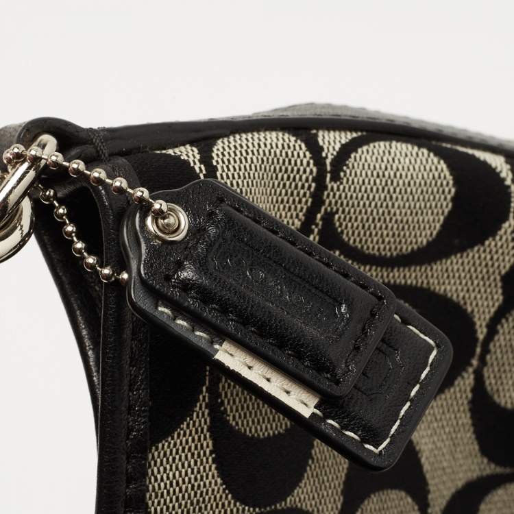 Pre Owned Coach Black/Grey Signature Canvas and Leather Shoulder Bag