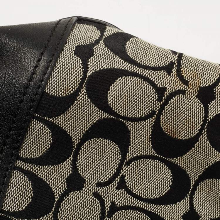 Pre Owned Coach Black/Grey Signature Canvas and Leather Shoulder Bag