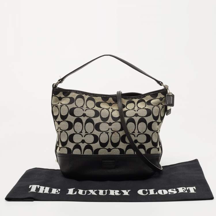 Pre Owned Coach Black/Grey Signature Canvas and Leather Shoulder Bag
