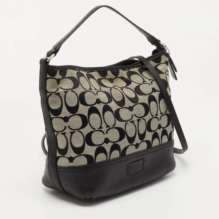 Pre Owned Coach Black/Grey Signature Canvas and Leather Shoulder Bag