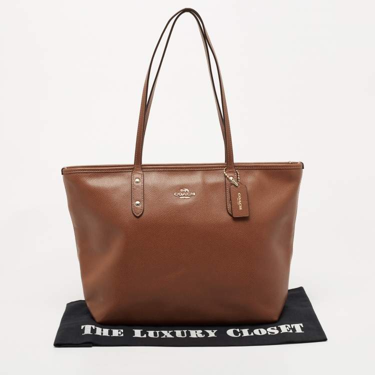 Pre Owned Coach Brown Leather City Top Zip Tote