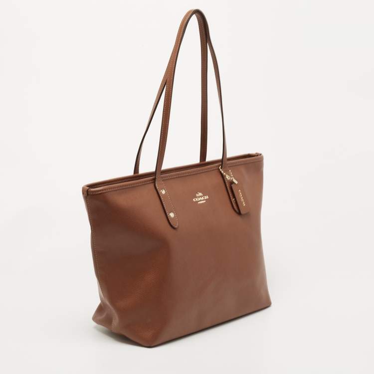 Pre Owned Coach Brown Leather City Top Zip Tote
