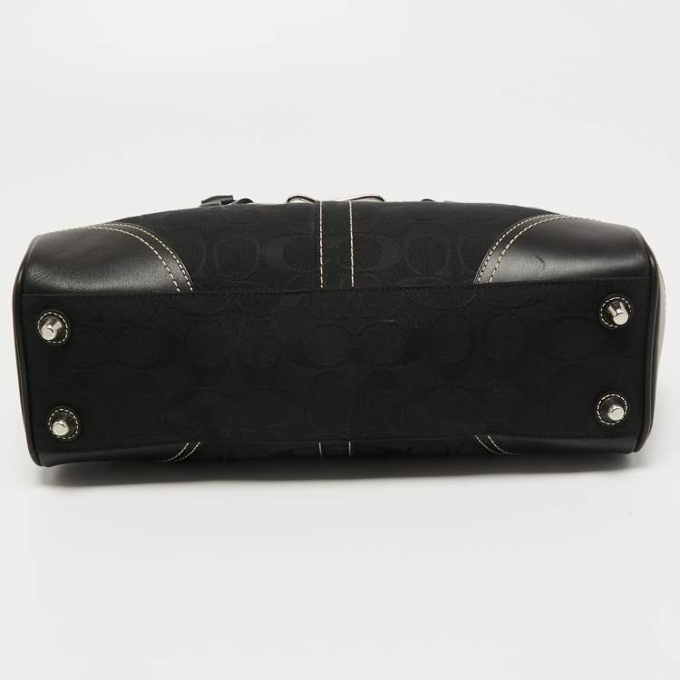 Pre Owned Coach Black Signature Canvas and Leather Hampton Tote