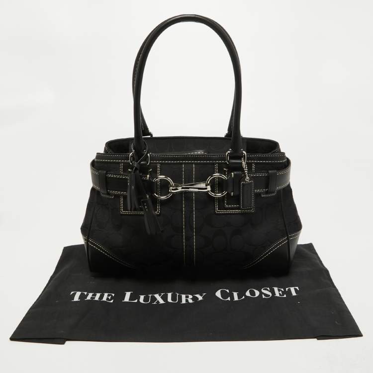 Pre Owned Coach Black Signature Canvas and Leather Hampton Tote