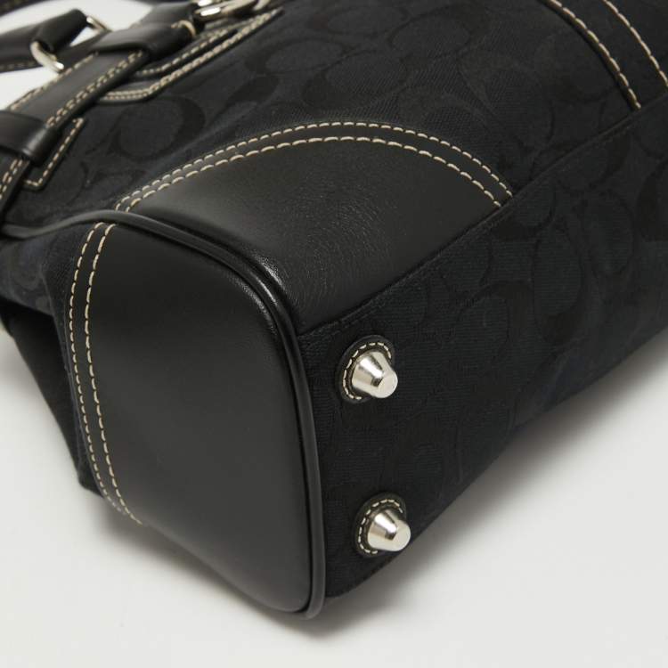 Pre Owned Coach Black Signature Canvas and Leather Hampton Tote