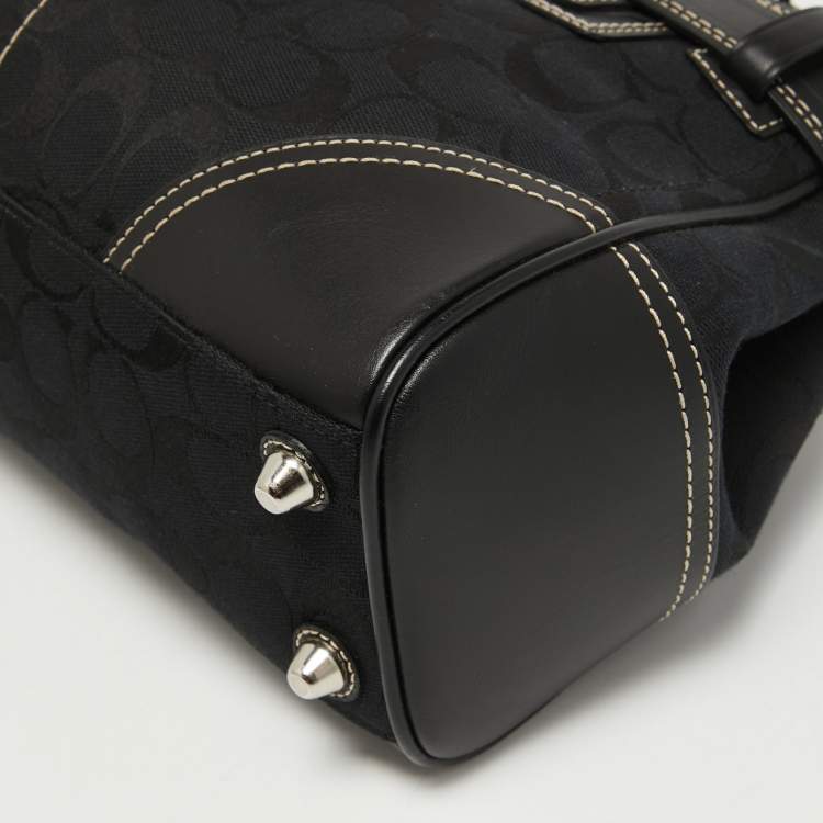 Pre Owned Coach Black Signature Canvas and Leather Hampton Tote