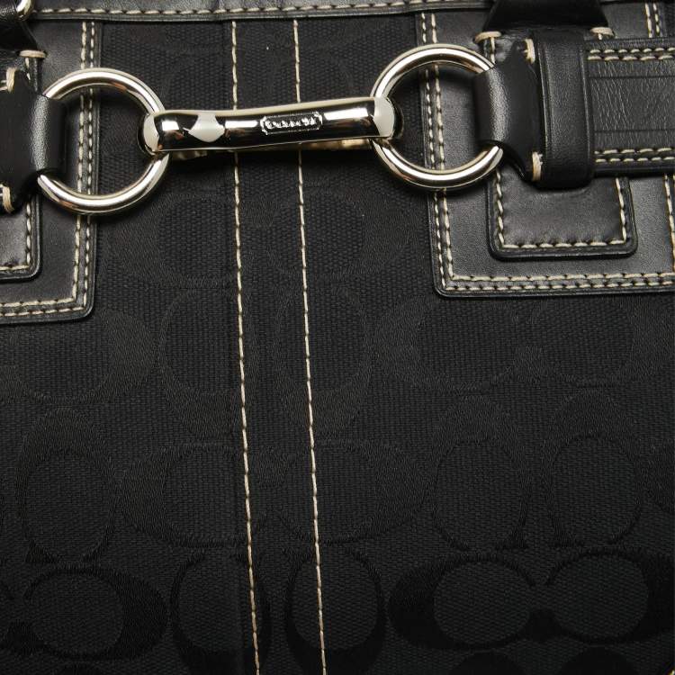 Pre Owned Coach Black Signature Canvas and Leather Hampton Tote