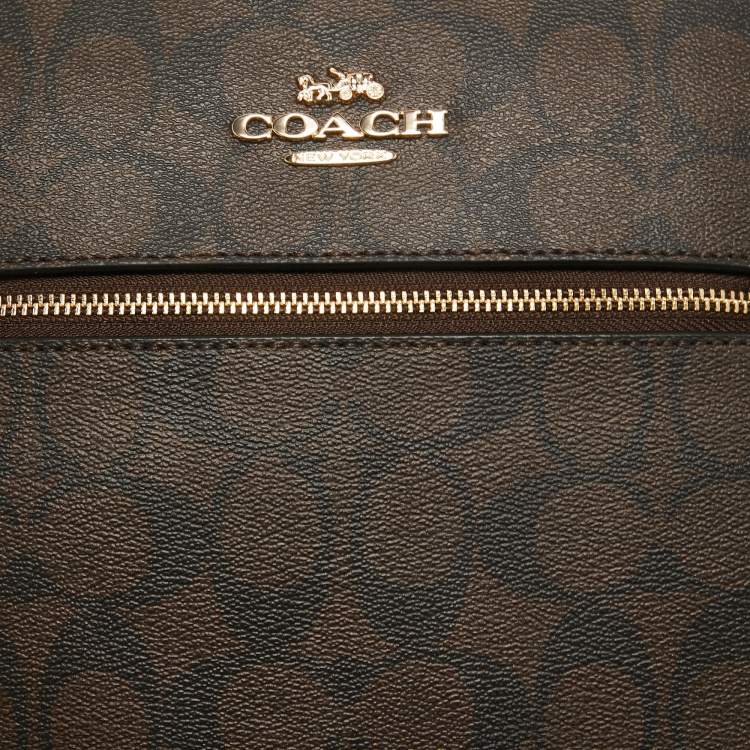 Pre Owned Coach Brown Signature Coated Canvas and Leather Rowan Messenger Bag