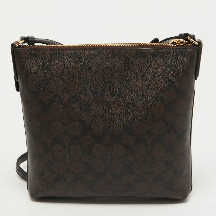 Pre Owned Coach Brown Signature Coated Canvas and Leather Rowan Messenger Bag