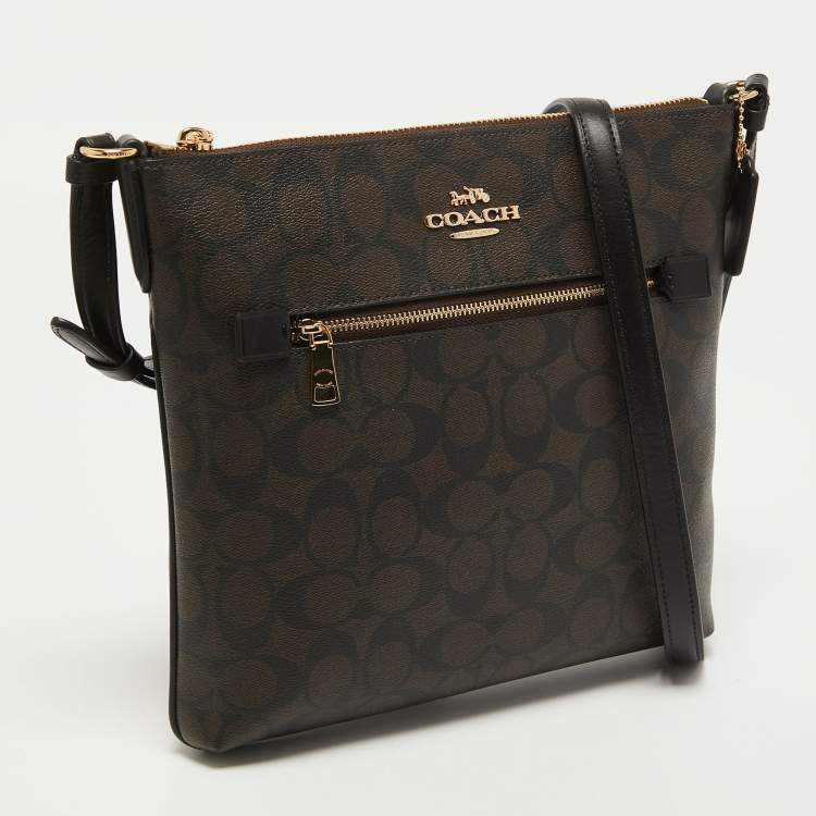 Pre Owned Coach Brown Signature Coated Canvas and Leather Rowan Messenger Bag
