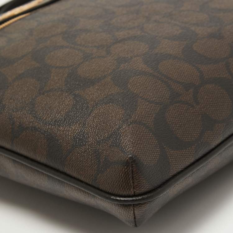 Pre Owned Coach Brown Signature Coated Canvas and Leather Rowan Messenger Bag