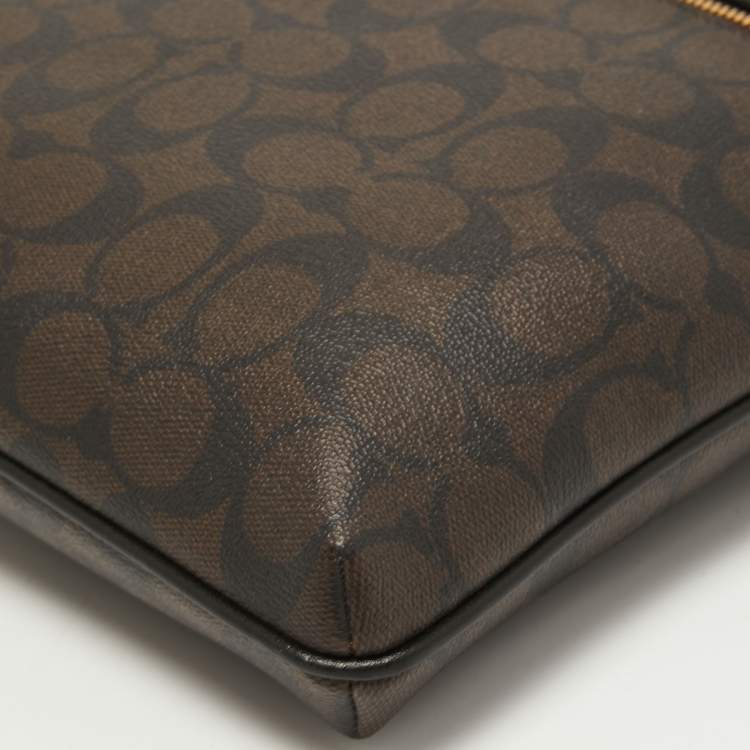 Pre Owned Coach Brown Signature Coated Canvas and Leather Rowan Messenger Bag