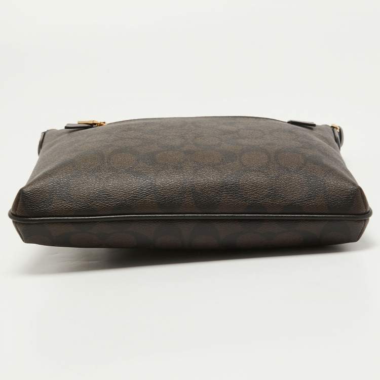 Pre Owned Coach Brown Signature Coated Canvas and Leather Rowan Messenger Bag