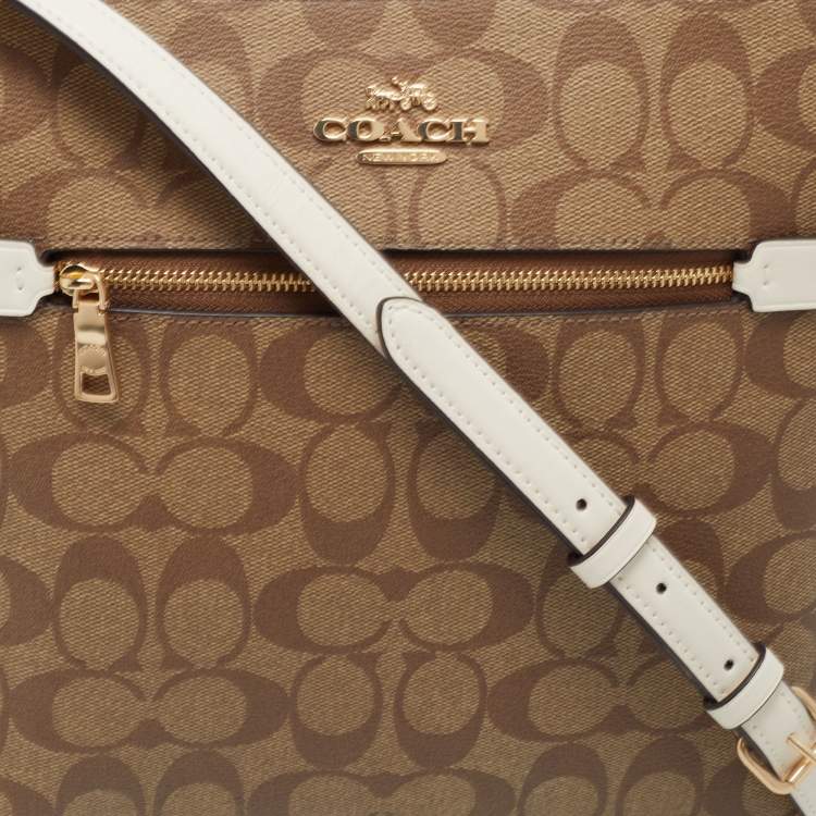 Pre Owned Coach Beige Signature Coated Canvas and Leather Rowan Messenger Bag