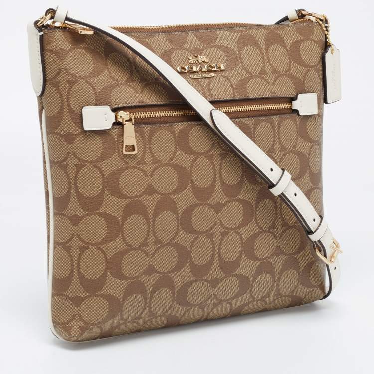 Pre Owned Coach Beige Signature Coated Canvas and Leather Rowan Messenger Bag