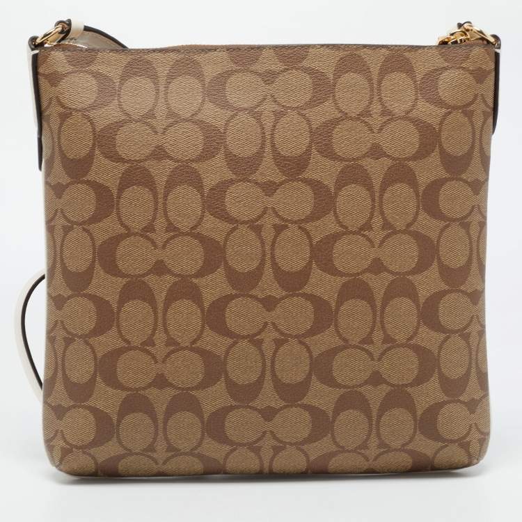 Pre Owned Coach Beige Signature Coated Canvas and Leather Rowan Messenger Bag