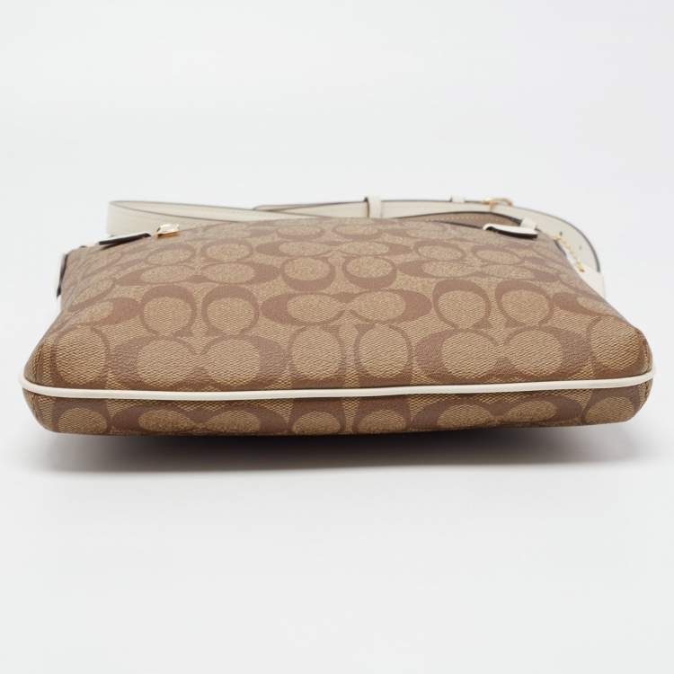 Pre Owned Coach Beige Signature Coated Canvas and Leather Rowan Messenger Bag