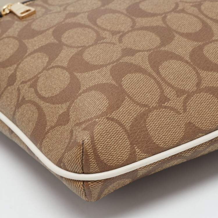 Pre Owned Coach Beige Signature Coated Canvas and Leather Rowan Messenger Bag